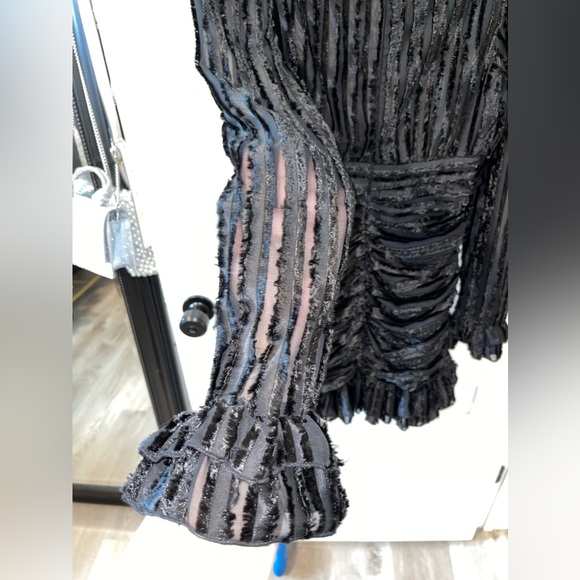 Black Velvet Ruffle Mini Dress with Sheer Detailing - Picture 5 of 5